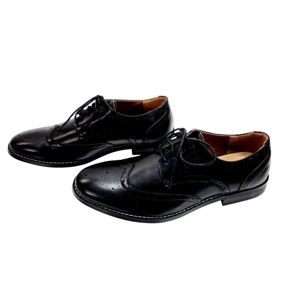 Mens Heez Black Leather Brogue Dress Shoes Size 11 New - Picture 6 of 14